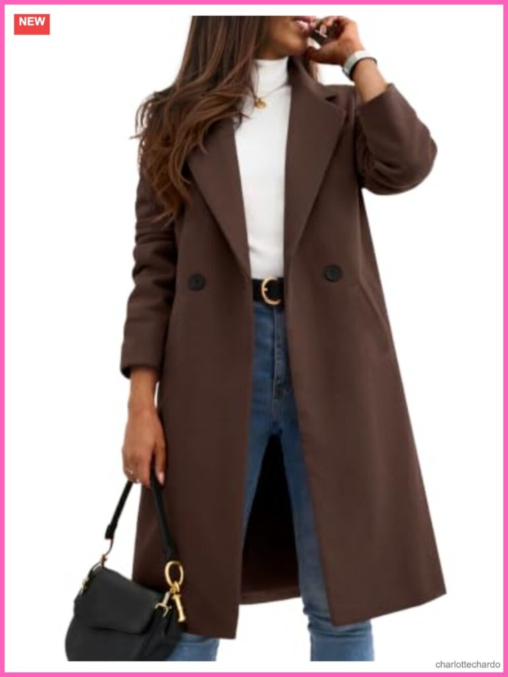 Women's Wool Blend Pea Coat Notch Lapel Single Breasted Mid Long